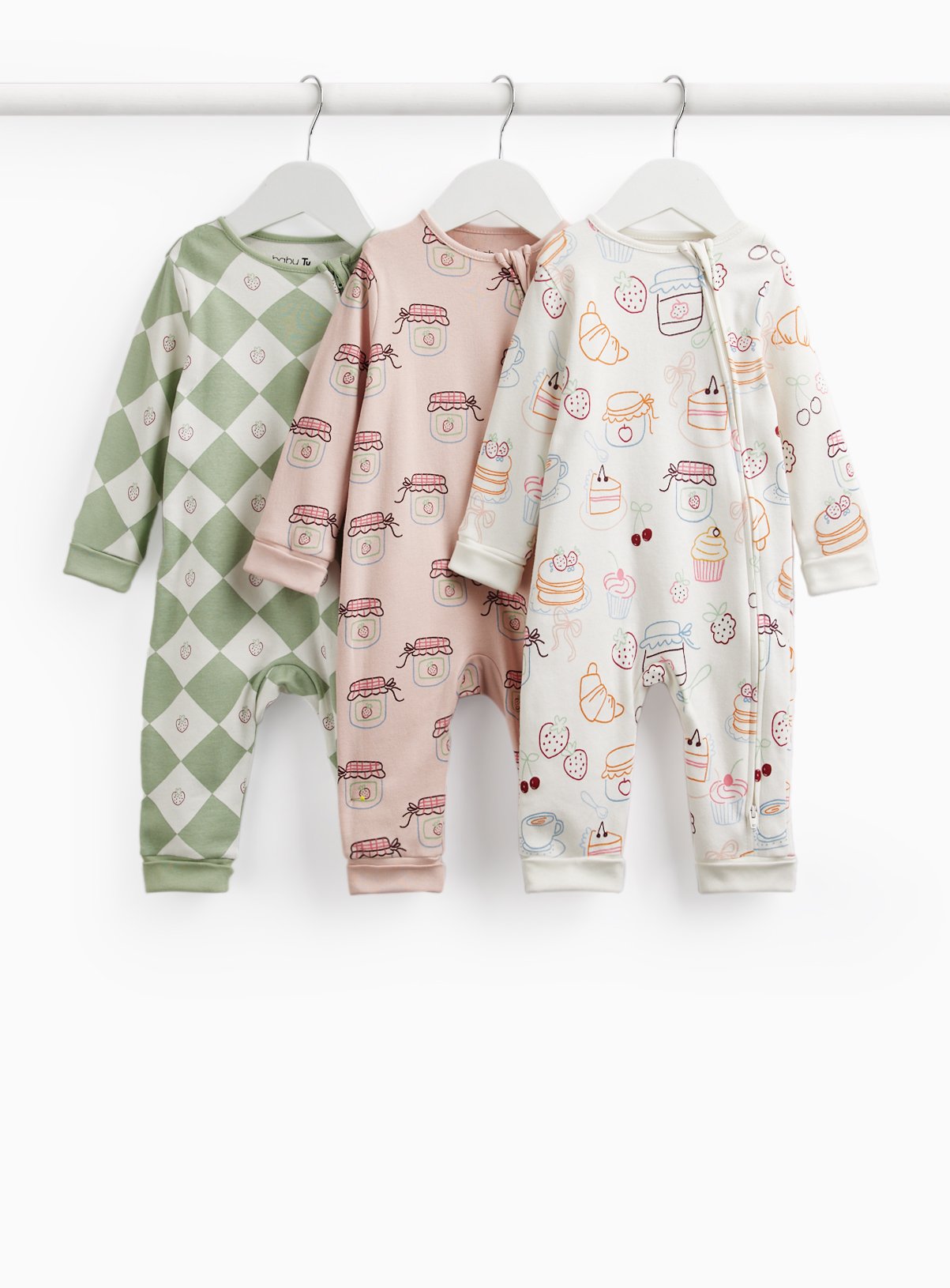 Sweet Treat Print Sleepsuits 3 Pack Up to 1 mth - Image 1 thumbnail